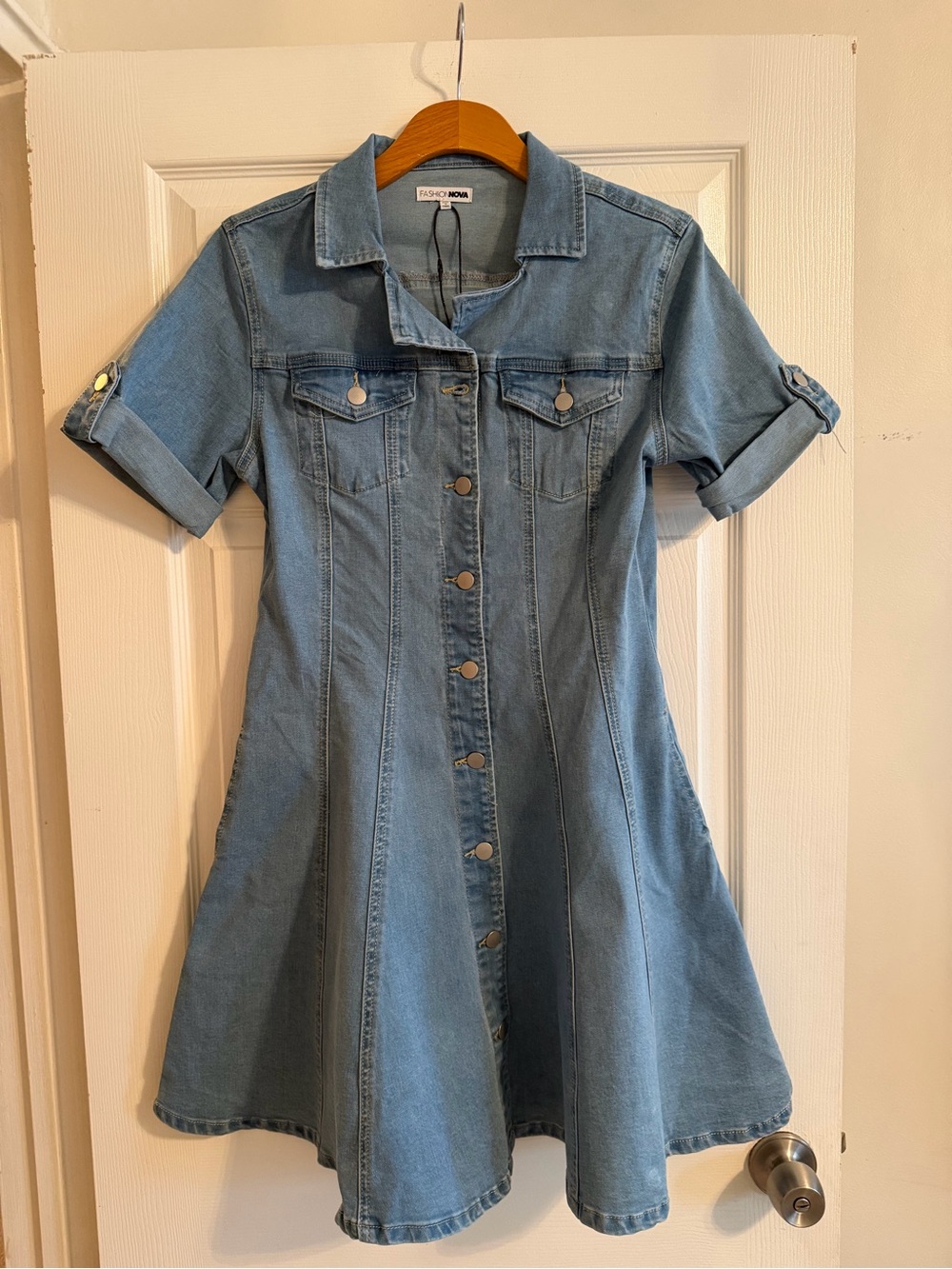Fashion Nova Light Blue Denim Button-Front Women’s Dress
